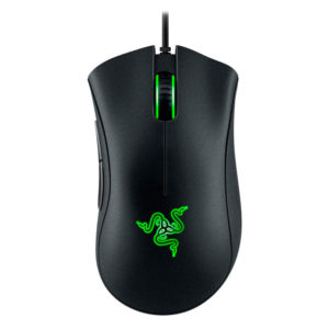 Razer Deathadder Essential ergonomic wired gaming mouse with black finish and green lighting.