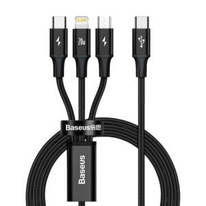 Baseus Rapid Series 3-in-1 Fast Charging Data Cable Type-C to C+L+C PD 20W 1.5m Black - CAMLT-SC01