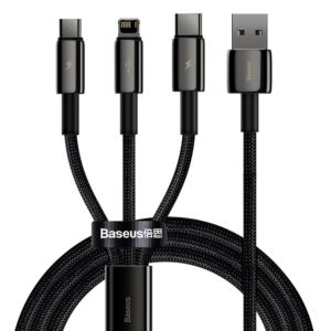 Baseus Tungsten Gold One-for-three Fast Charging Data Cable USB to M+L+C 3.5A 1.5m Black- CAMLTWJ-01