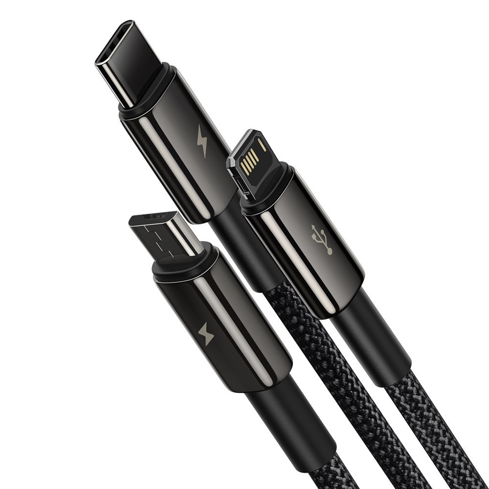 Baseus Tungsten Gold One-for-three Fast Charging Data Cable USB to M+L+C 3.5A 1.5m Black- CAMLTWJ-01 - Image 2