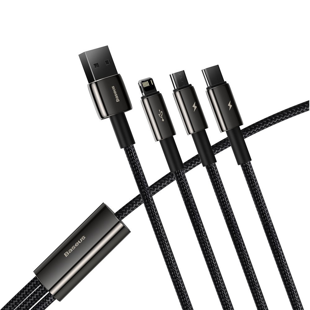 Baseus Tungsten Gold One-for-three Fast Charging Data Cable USB to M+L+C 3.5A 1.5m Black- CAMLTWJ-01 - Image 3