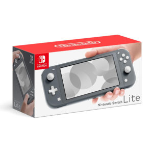A grey Nintendo Switch Lite console shown from the front against a white background.