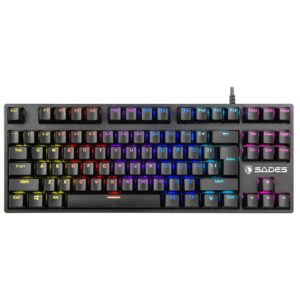 Sades Neo Whistle gaming keyboard in black featuring a sleek design and mechanical keys.