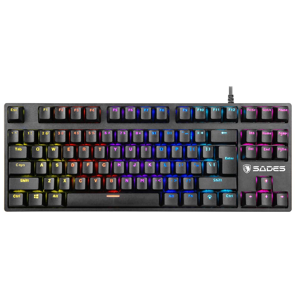 Sades Neo Whistle gaming keyboard in black featuring a sleek design and mechanical keys.