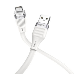 Hoco U72 silicone flat Micro USB cable in white coiled on a clean surface
