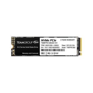 Teamgroup 128GB SSD MP33 M.2 NVMe drive shown from a top-down perspective.