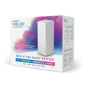 Linksys Velop WiFi 6 system 2-pack mesh router units on a white background