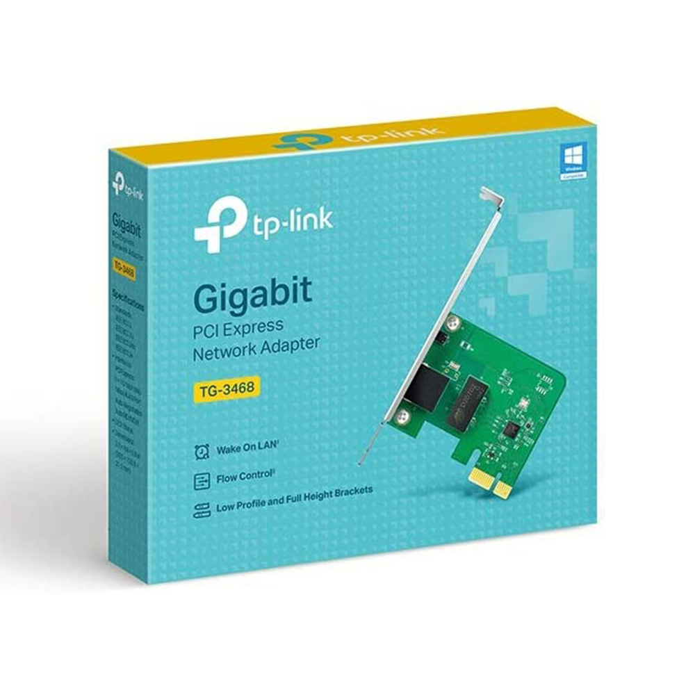 TP-Link TG-3468 Gigabit PCI Express Ethernet Network Adapter card shown on a white background.