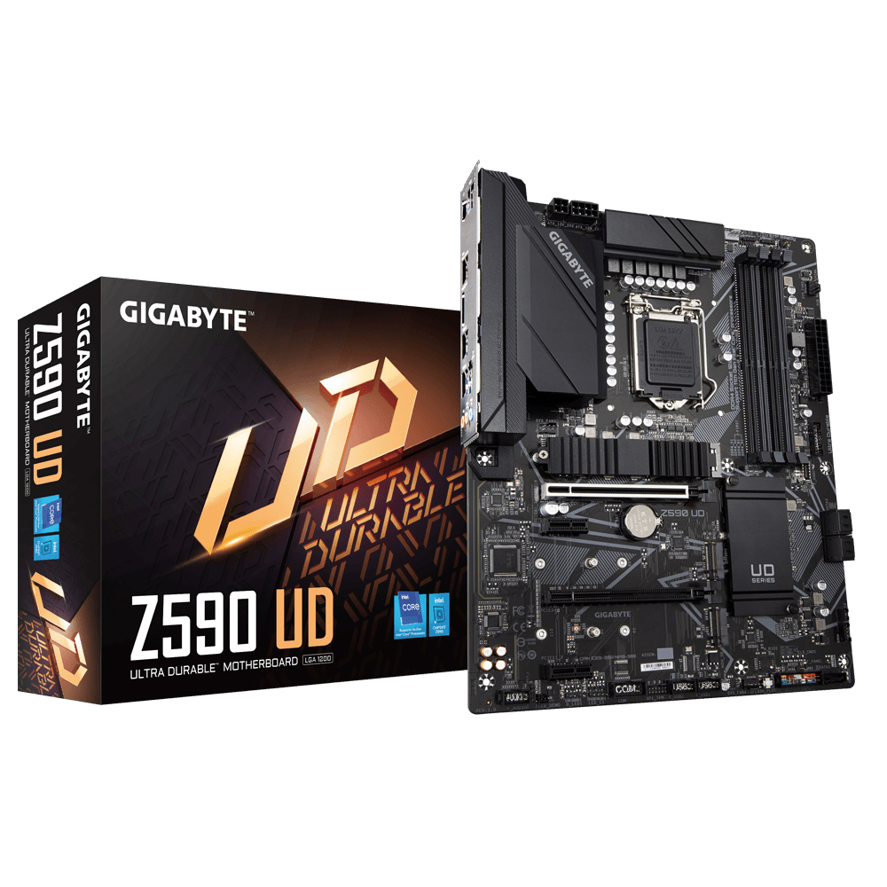 GIGABYTE Z590 UD WIFI motherboard for Intel Core processors viewed from above