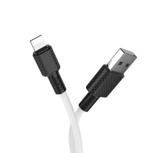 A white HOCO Lightning cable for charging and data sync displayed on a clean background.