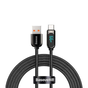 Baseus 66W USB to Type-C cable with digital display in black
