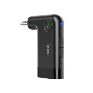 HOCO Wireless receiver E53 Dawn plugged into a car AUX port for Bluetooth audio streaming