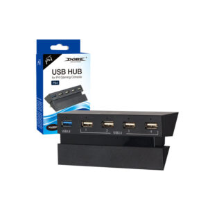 DOBE TP4-810 USB hub connected to a black PS4 gaming console