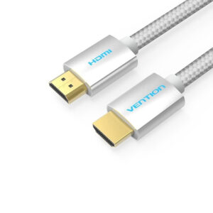 A 2M Vention cotton braided HDMI cable with silvery metal connectors.