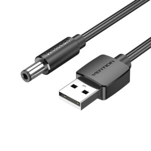 Vention 1M USB to DC 5.5mm power cable in black with tuning fork connector