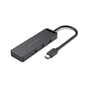 Vention USB-C Hub with three USB 3.0 ports and Micro-B connector in black ABS finish.