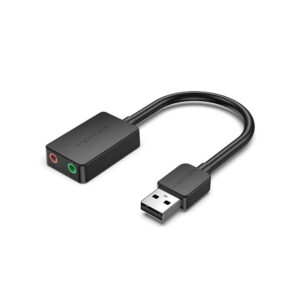 Vention 2-port USB external sound card in black with 0.15M cable