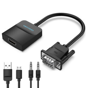 Vention VGA to HDMI converter with audio port and micro USB cable in black