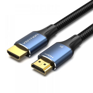 Vention 8K HDMI cable with blue aluminum alloy connectors and durable cotton braided cord.
