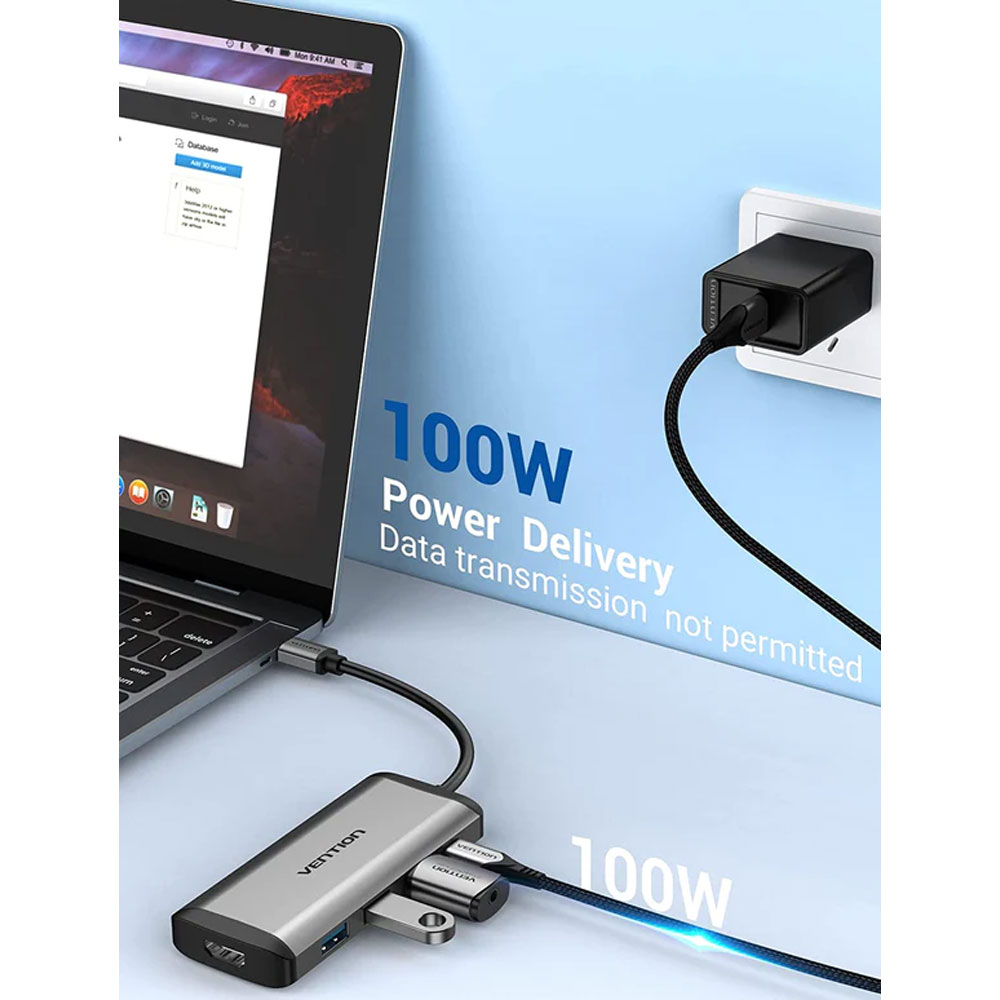 Vention Type-C to HDMI/USB3.0x3/PD 0.15M Converter Metal Gray - CNBHB - Image 3