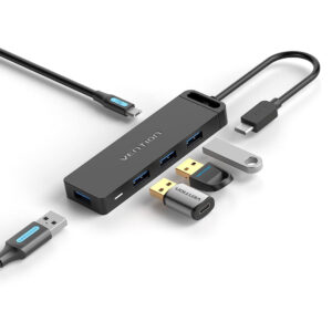 Vention 5-in-1 Type-C to USB 3.0 Hub with four ports and power supply connector