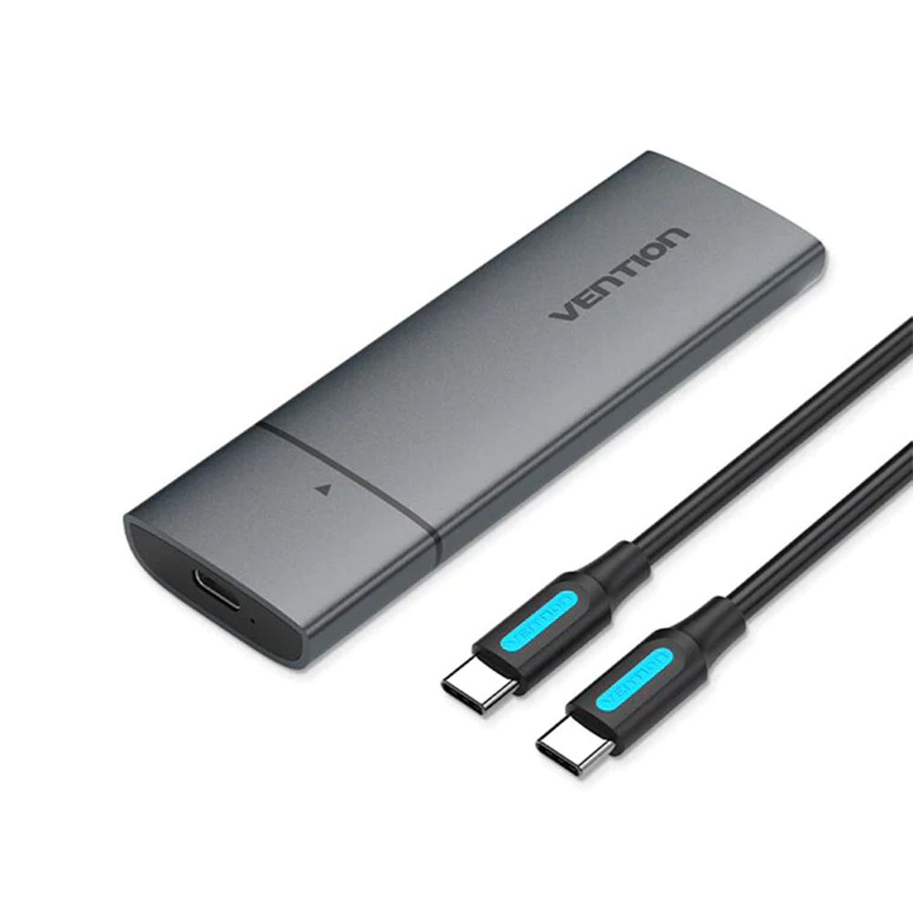 Vention M.2 NVMe SSD enclosure in gray aluminum alloy with USB 3.1 Gen 2-C connection