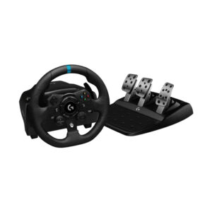 Logitech G923 TRUEFORCE sim racing wheel and pedals set for PC and PlayStation consoles.
