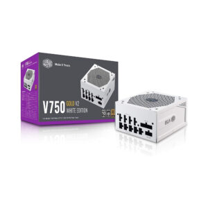 Cooler Master Gold V750 V2 750W Full Modular White Power Supply unit shown from the side.