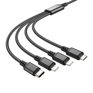 Hoco X76 4-in-1 charging cable in black with multiple connector types