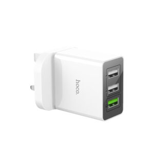 Hoco C48 Breakthrough 3 USB charger with UK plug in white