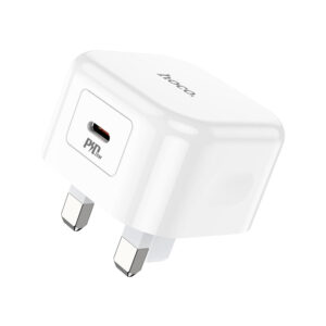 Hoco C91B PD20W fast charger with UK plug in white color