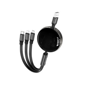 Hoco X78 black 3-in-1 charging cable with easy-pull storage mechanism