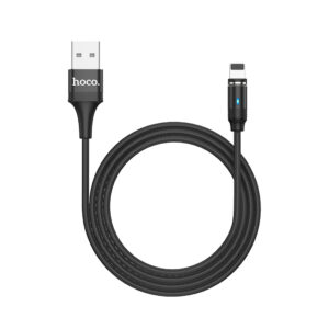 Hoco U76 Fresh black magnetic charging cable for iPhone connected to a device