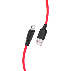 Hoco X21 Plus silicone charging cable for iPhone in black and red colors