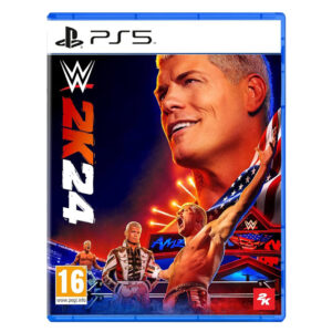 Official box art for the WWE 2K24 PS5 video game featuring professional wrestlers.
