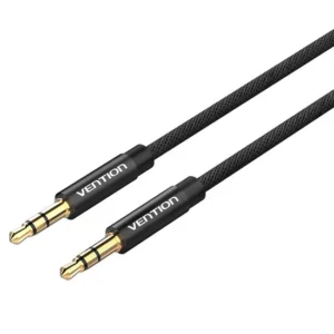 Vention 1M fabric braided 3.5mm male to male audio cable in black with metal connectors