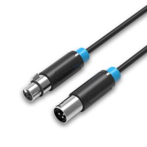 A 5M Vention black alloy XLR audio extension cable coiled on a white background.