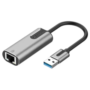 Vention USB 3.0 Gigabit Ethernet Adapter connected to a laptop for high-speed wired internet.