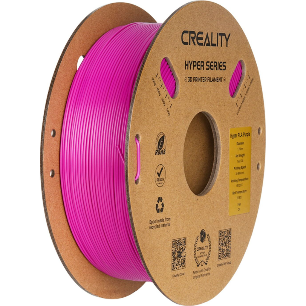 A 1KG spool of purple Creality Hyper Series PLA 1.75mm filament for 3D printers.