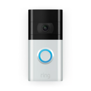A sleek Ring Smart Video Doorbell mounted on a front door frame.