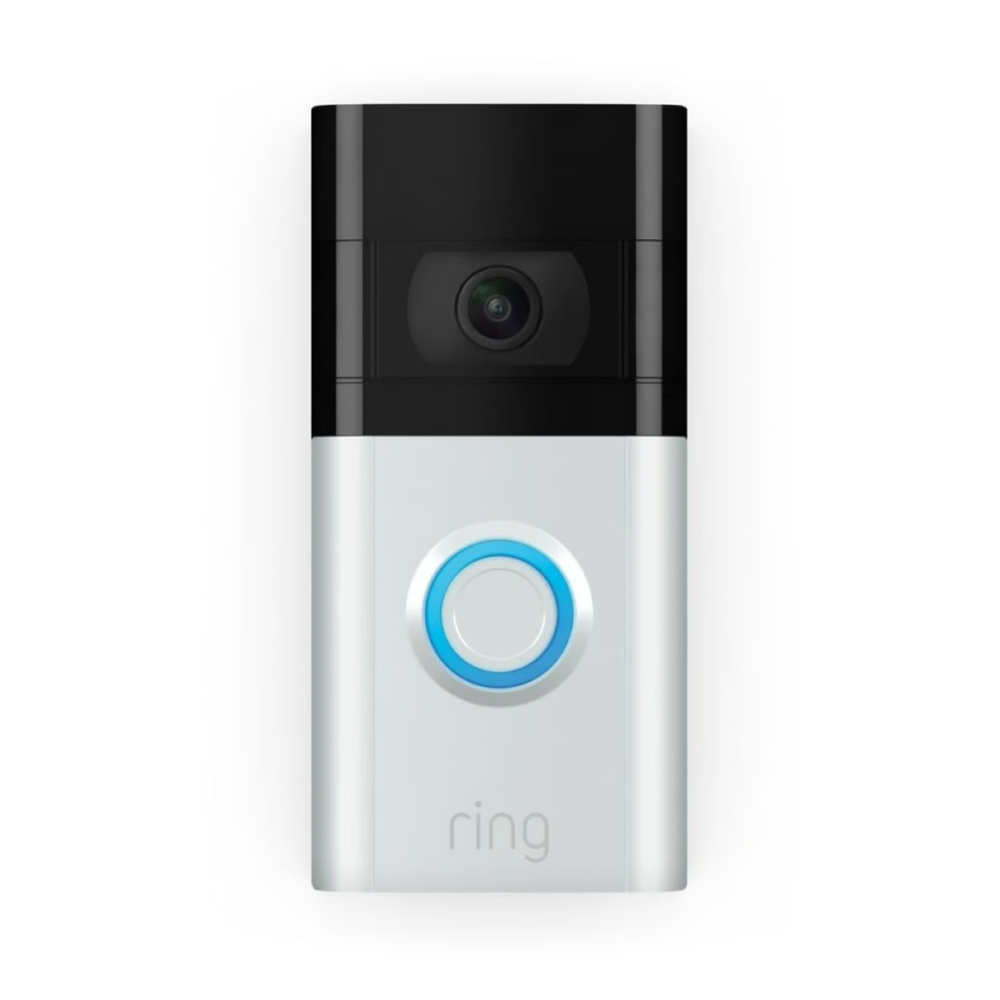 A sleek Ring Smart Video Doorbell mounted on a front door frame.