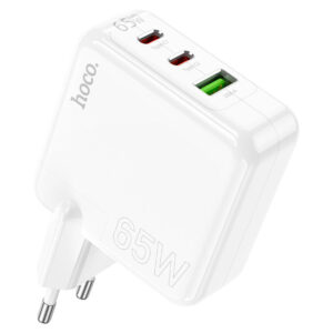 Hoco C115A PD65W fast charger with three ports and EU plug