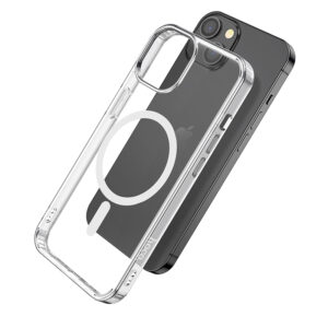 Transparent Hoco magnetic anti-fall case for iPhone 15 showing a sleek protective design.