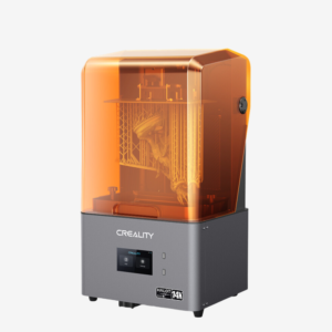 A high-angle view of the Creality Halot-Mage S 3D printer featuring its sleek design and resin vat.