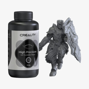 A 1KG bottle of grey Creality 8K resin for high-precision UV 3D printing.