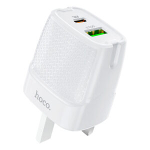 Hoco C85B PD20W charger with dual ports and UK plug in white