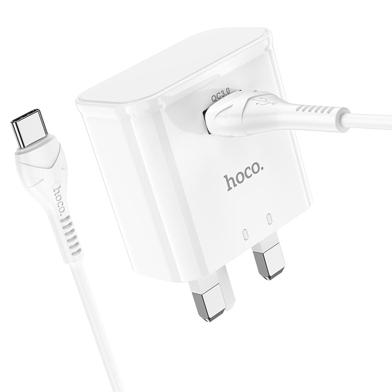 Hoco C92B Starshine 18W Single Port QC3.0 Charger Set with Type-C Cable UK Plug - Image 3