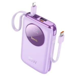 Purple HOCO Power Bank 10000mAh with digital display and fast charging ports