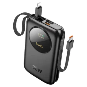 Black HOCO Power Bank 10000mAh with digital display and fast charging ports