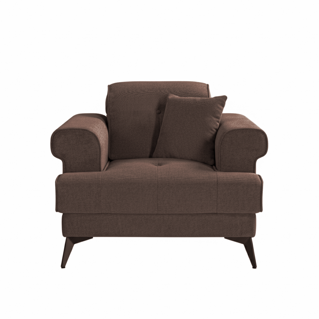Koumo Sofa Fabric 1 Seater Model KM-172330 featuring a sleek minimalist design and soft-touch fabric upholstery in a professional living room setting